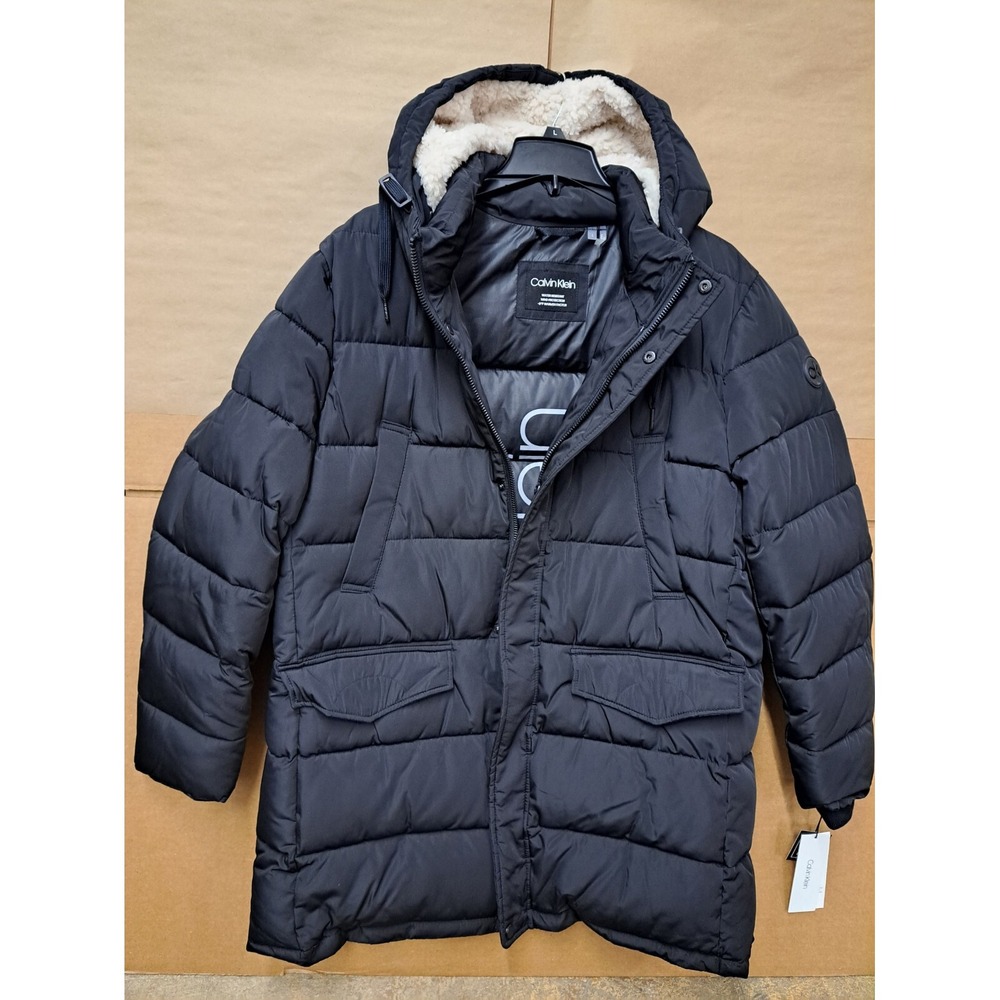 Calvin Klein Men's Sherpa‎ Hood Puffer Coat CM908126 Black Sz L $350 MSRP